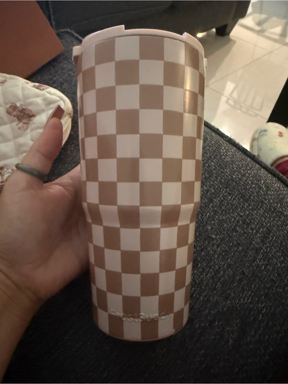 Frost Buddy To Go Checkerboard Insulated Travel Tumbler - Cream & Tan